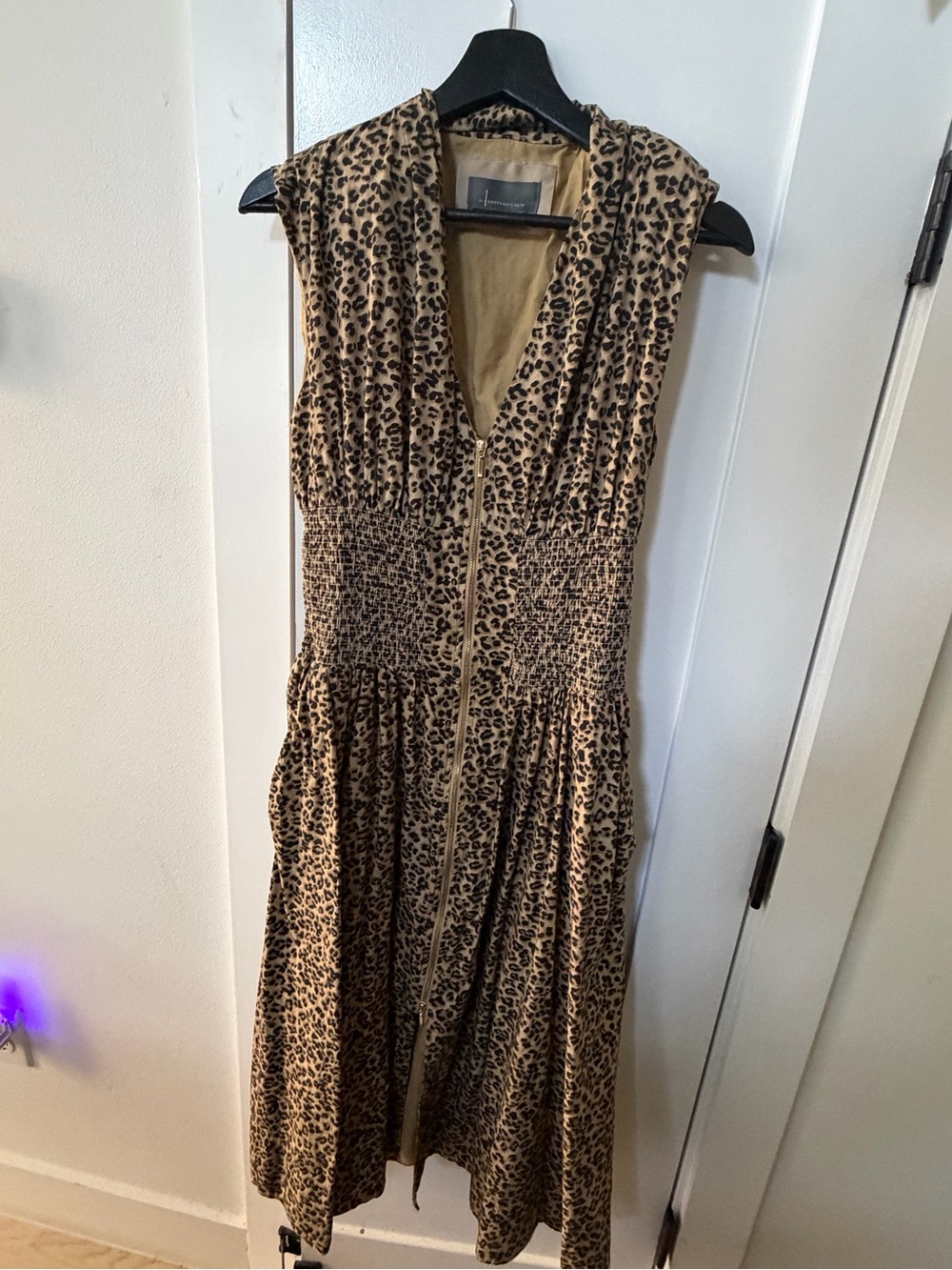 Anthropologie Leopard Print Sleeveless Midi Dress - Tan/Black